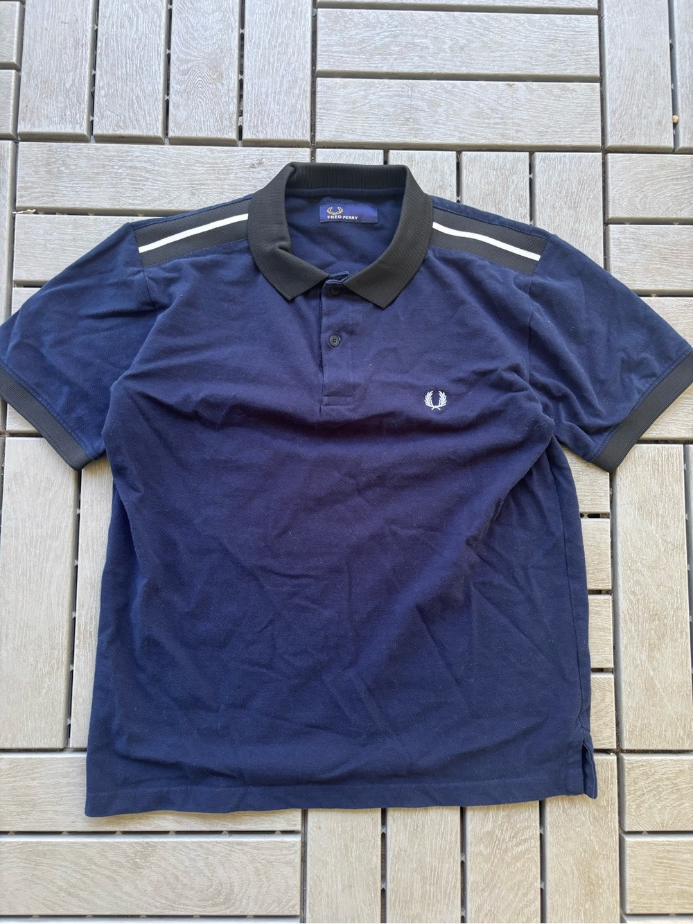 Fred Perry Navy Polo with Black Collar and Shoulder Stripes